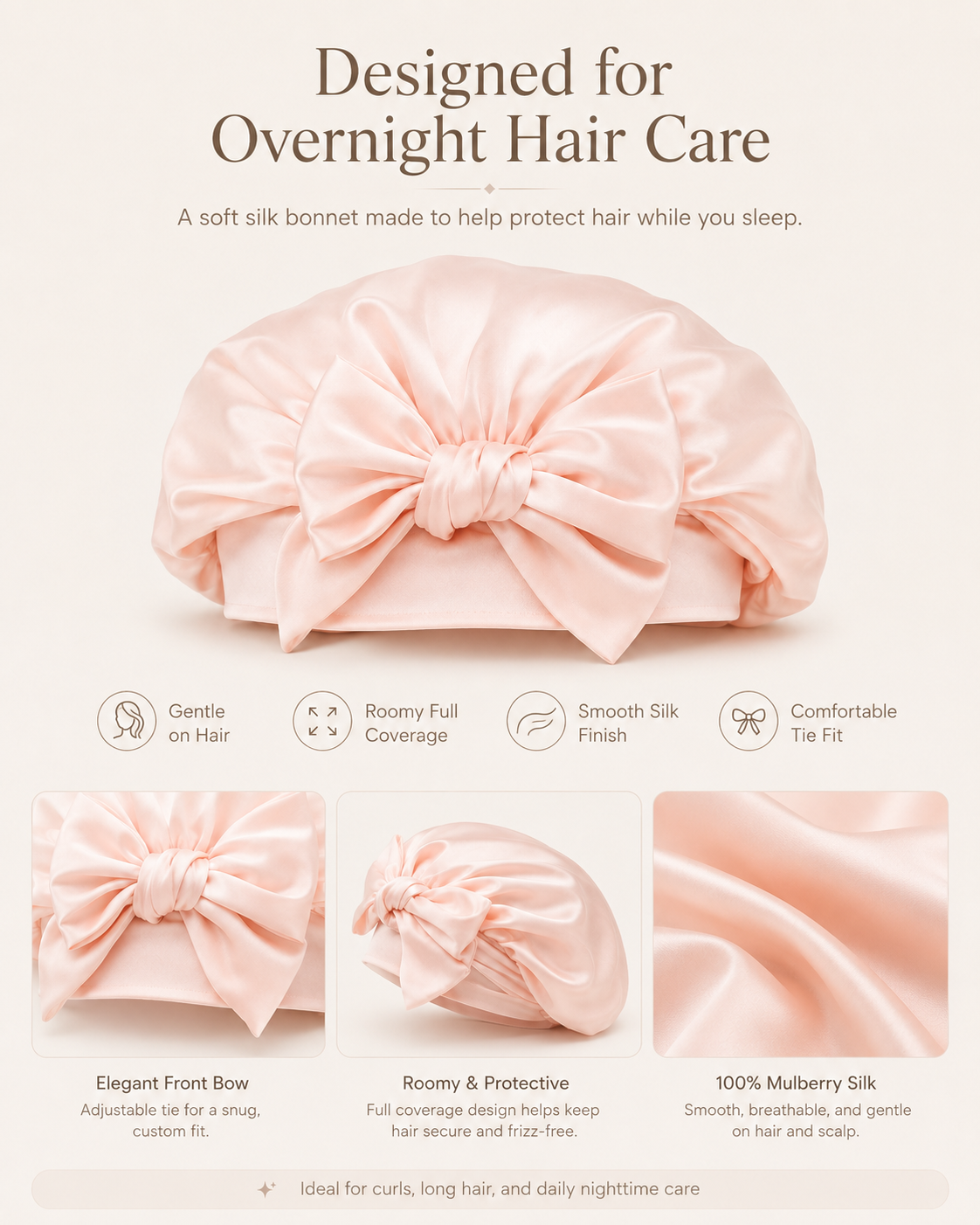 Silklyss 22 Momme 100% Pure Mulberry Silk Bonnet Turban – Blush Pink